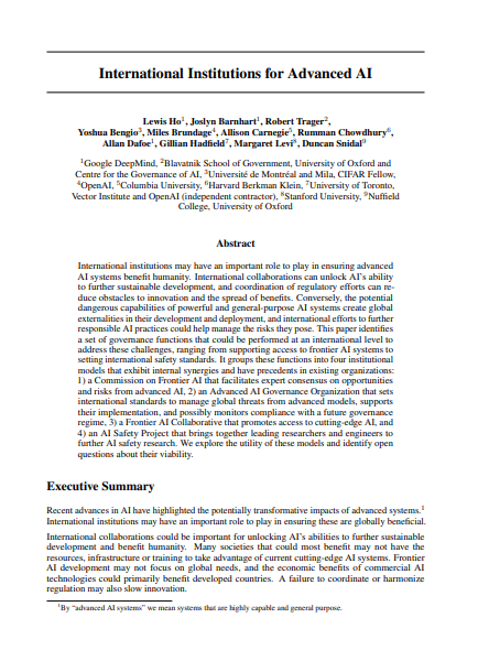 International Institutions for Advanced AI
